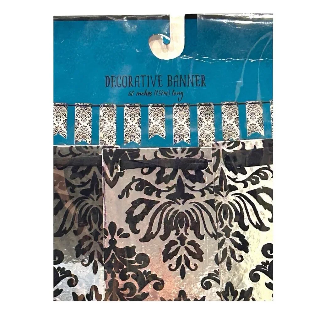 Metallic Silver & Black Decorative Pennants Banner- 60 Inches